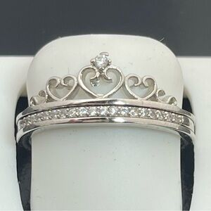 Size 7 sterling silver crown wedding set